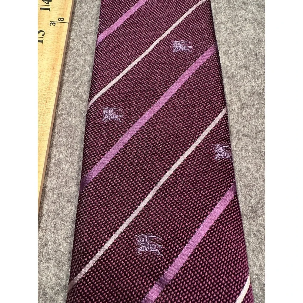 Burberry London Silk Tie Plum Purple Striped Prorsum Knight Logo Italy Mens
